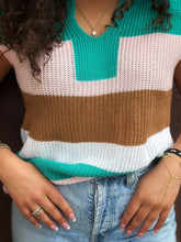 Load image into Gallery viewer, Color Block Notch Neck Short Sleeve Knit Top