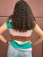 Load image into Gallery viewer, Color Block Notch Neck Short Sleeve Knit Top